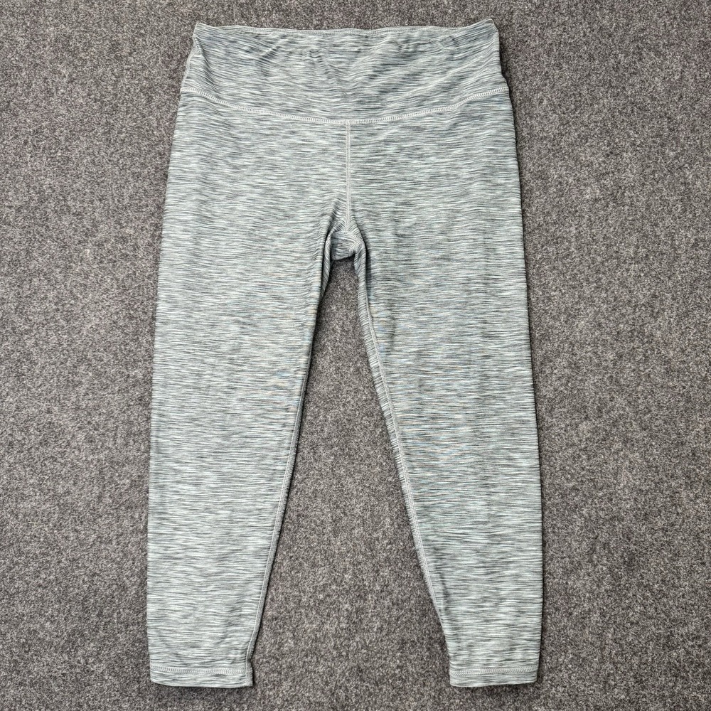 prAna Women's L Gray Space Dye Crop Leggings Lattice Hem Yoga Workout Active